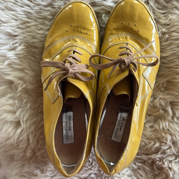 Vintage Dries Van Noreen unique yellow paten leather platform shoes size 8 - Picture 12 of 15